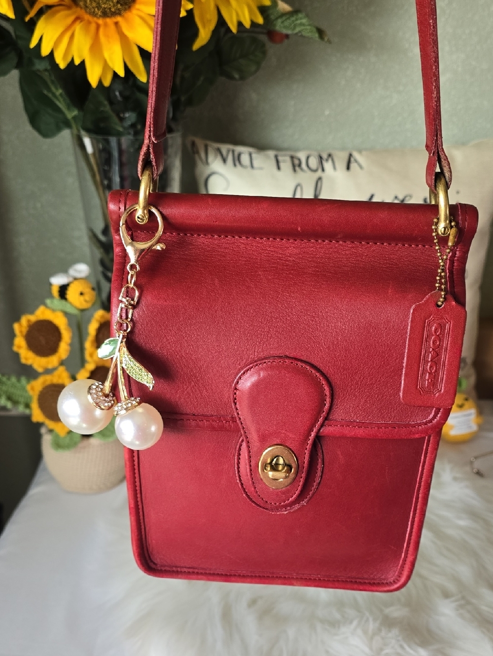 NWOT PEARL Color cherry Keychain Purse Charm